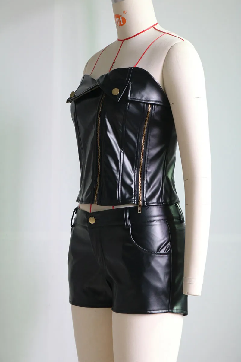 UN0146 Vegan Leather Tube and Shorts Set