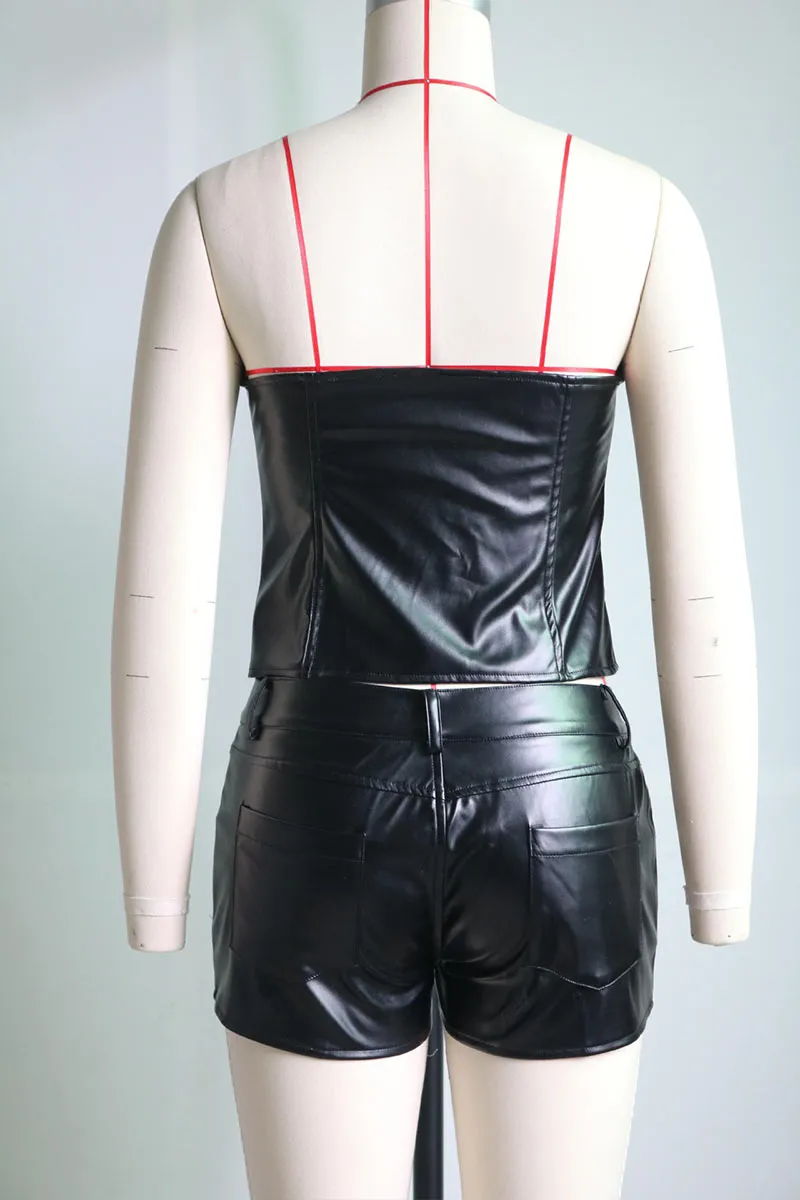 UN0146 Vegan Leather Tube and Shorts Set