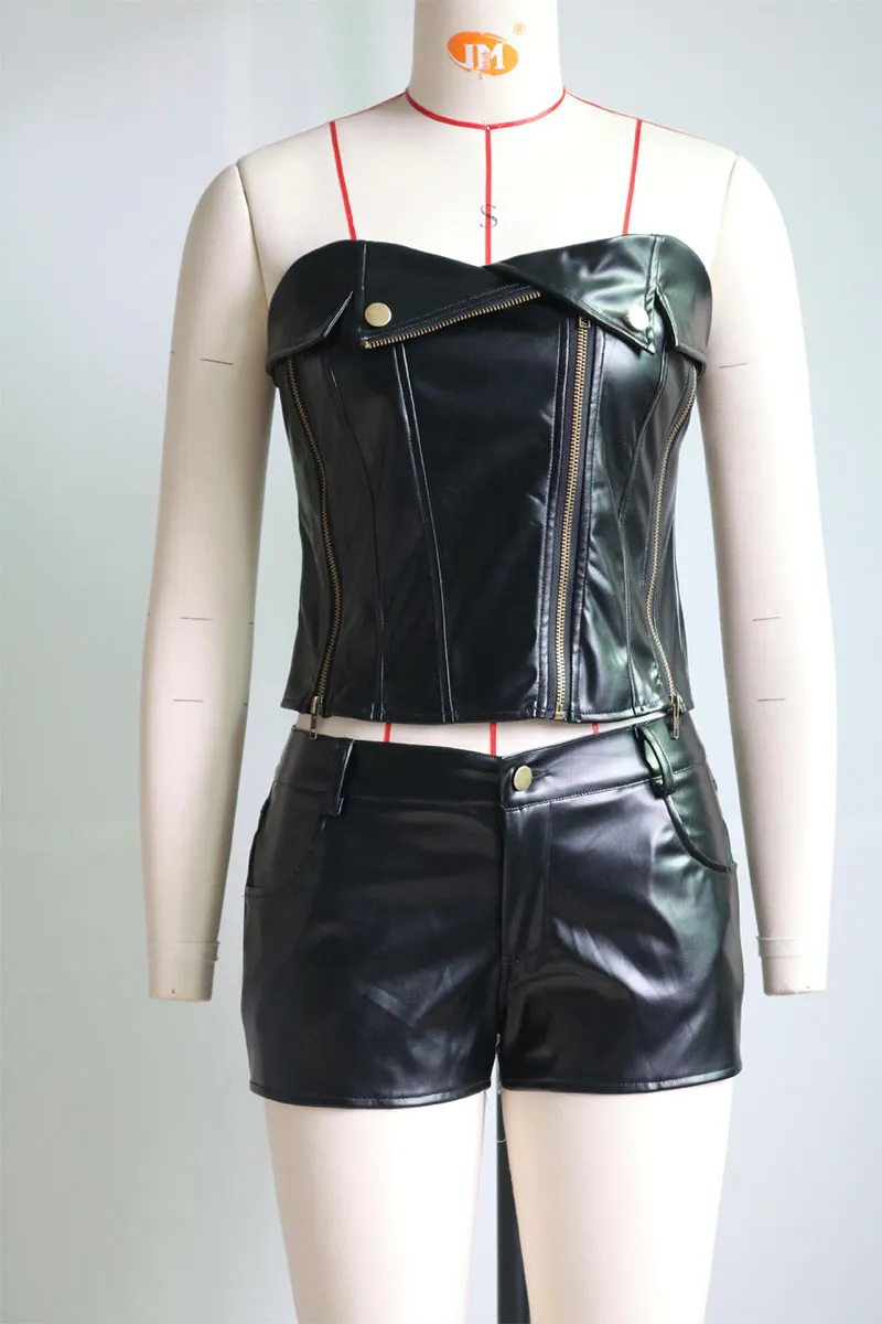 UN0146 Vegan Leather Tube and Shorts Set