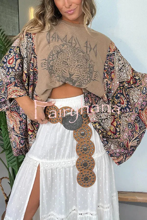 Unique Ethnic Print Batwing Sleeve Loose Top