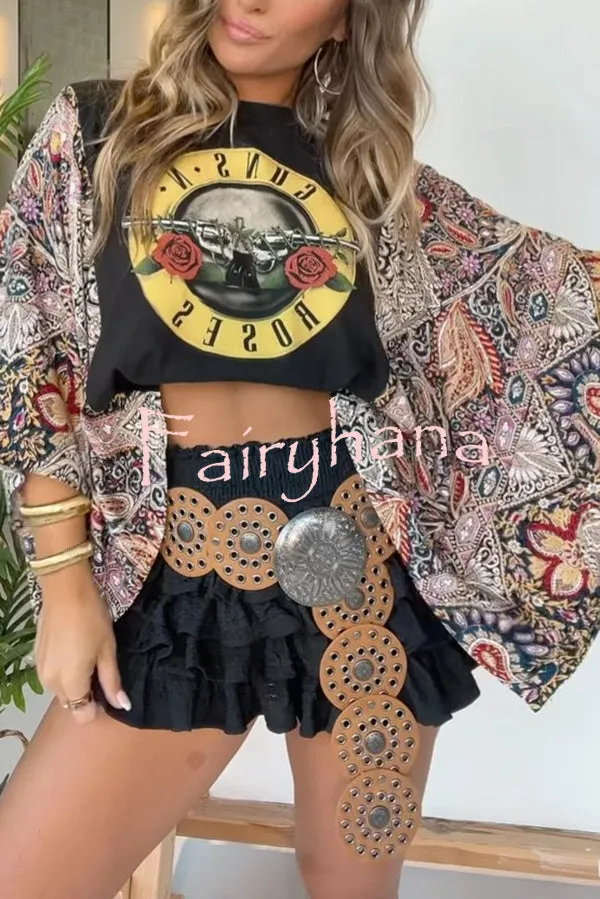 Unique Ethnic Print Batwing Sleeve Loose Top