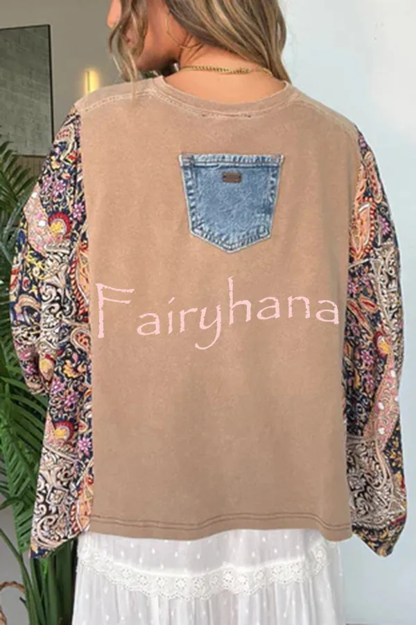 Unique Ethnic Print Batwing Sleeve Loose Top