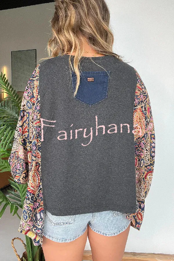 Unique Ethnic Print Batwing Sleeve Loose Top