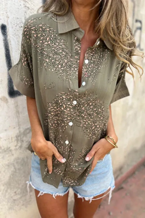 Unique Print Lapel Short Sleeve Casual Loose Shirt