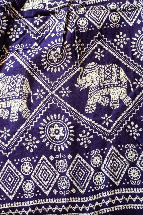Unisex Bohemian Elephant Diamond Print Harem Pants- Purple