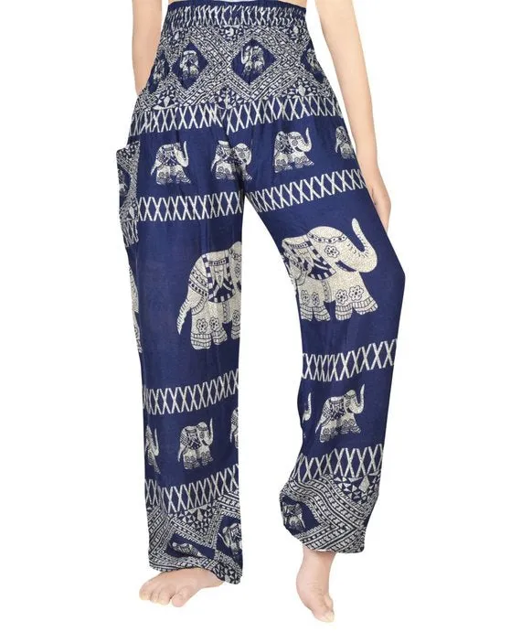 Unisex Bohemian Elephant Fence Harem Pants- Blue