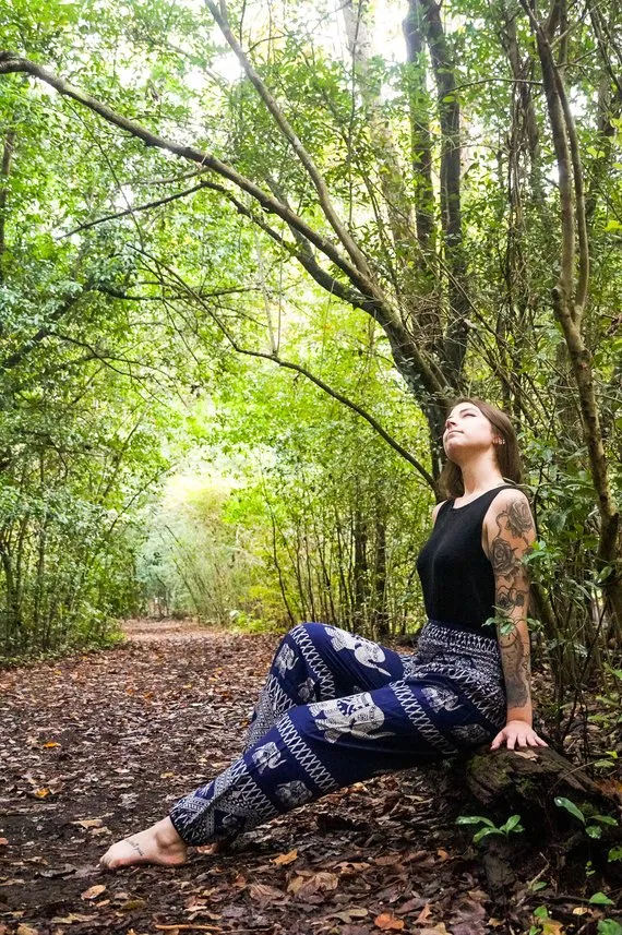 Unisex Bohemian Elephant Fence Harem Pants- Blue