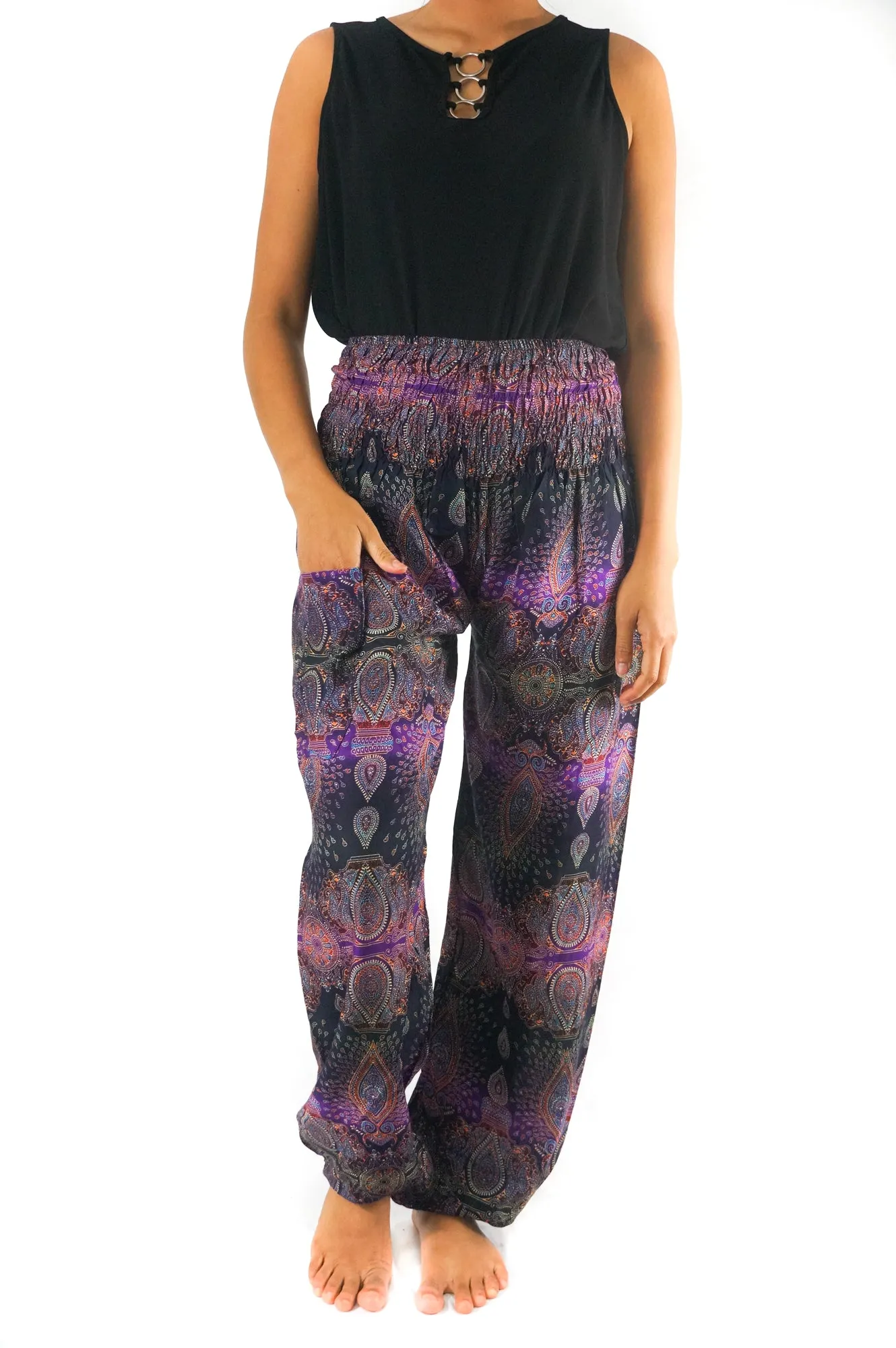 Unisex Bohemian Paisley Harem Pants- Purple/Black