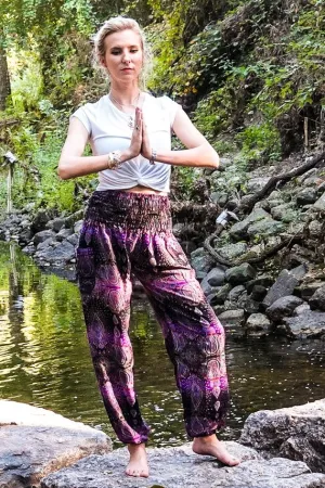 Unisex Bohemian Paisley Harem Pants- Purple/Black