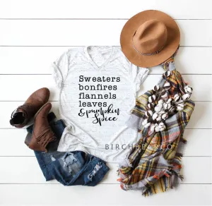 Unisex V Neck T Shirt Fall Checklist Shirt - Fall T Shirt - Pumpkin Spice Shirt - Pumpkin Everything Shirt - Fall Shirt - Autumn Shirt