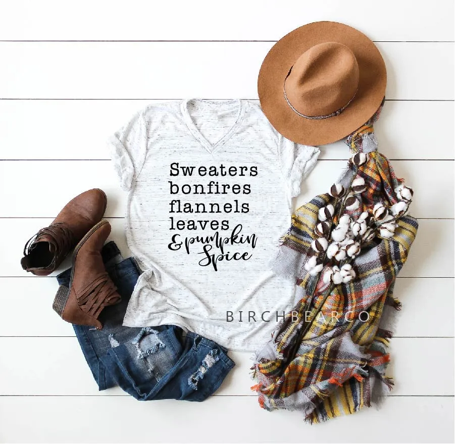 Unisex V Neck T Shirt Fall Checklist Shirt - Fall T Shirt - Pumpkin Spice Shirt - Pumpkin Everything Shirt - Fall Shirt - Autumn Shirt