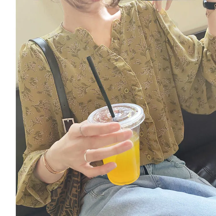 V-Neck Florals Pattern Leisure Blouse Shirts
