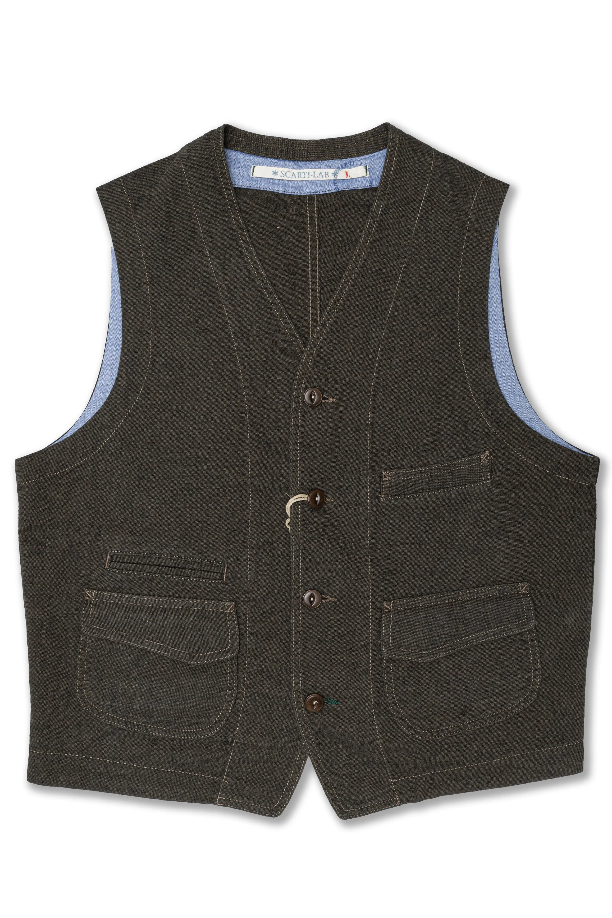 Vest 403-SM407 in Dark Green Cotton/Linen