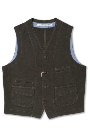 Vest 403-SM407 in Dark Green Cotton/Linen