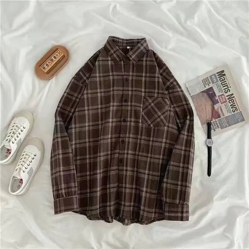Vintage Long Sleeve Button Up Plaid Shirts