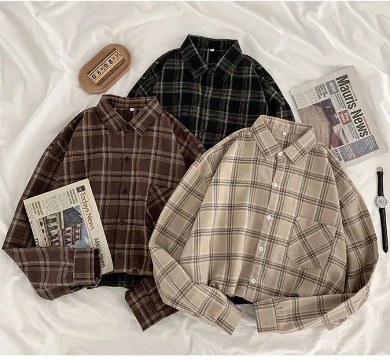 Vintage Long Sleeve Button Up Plaid Shirts