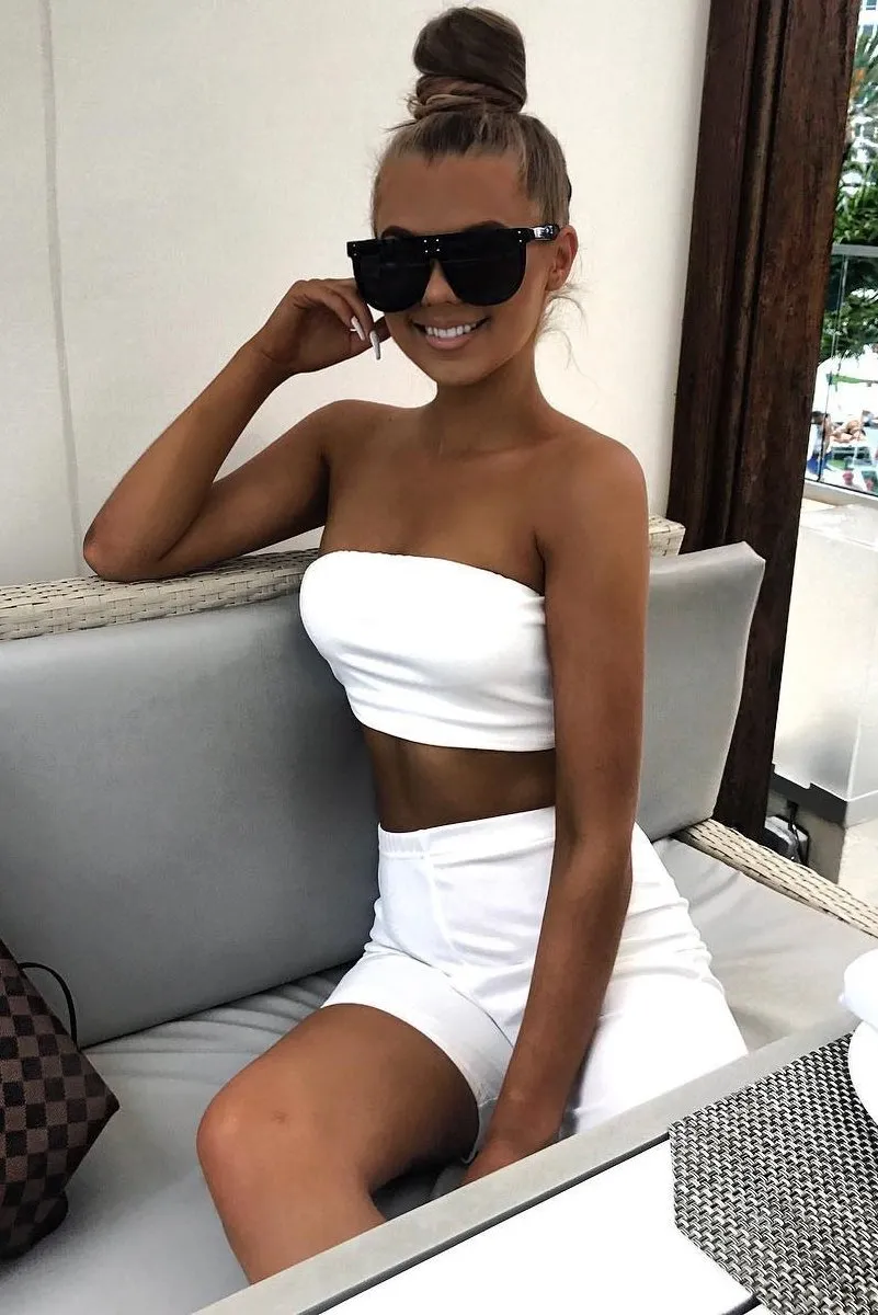 White Bandeau And Cycling Shorts Co-ord - Edrie