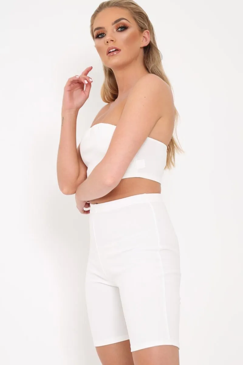 White Bandeau And Cycling Shorts Co-ord - Edrie