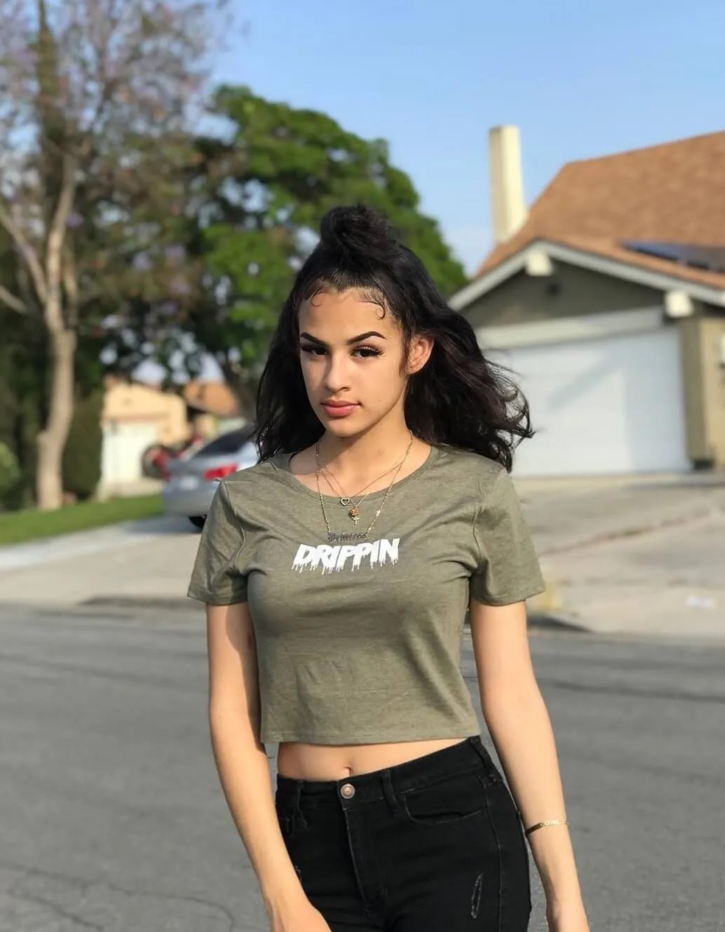 White Drippin (S) | Heather Olive Crop Top Tee