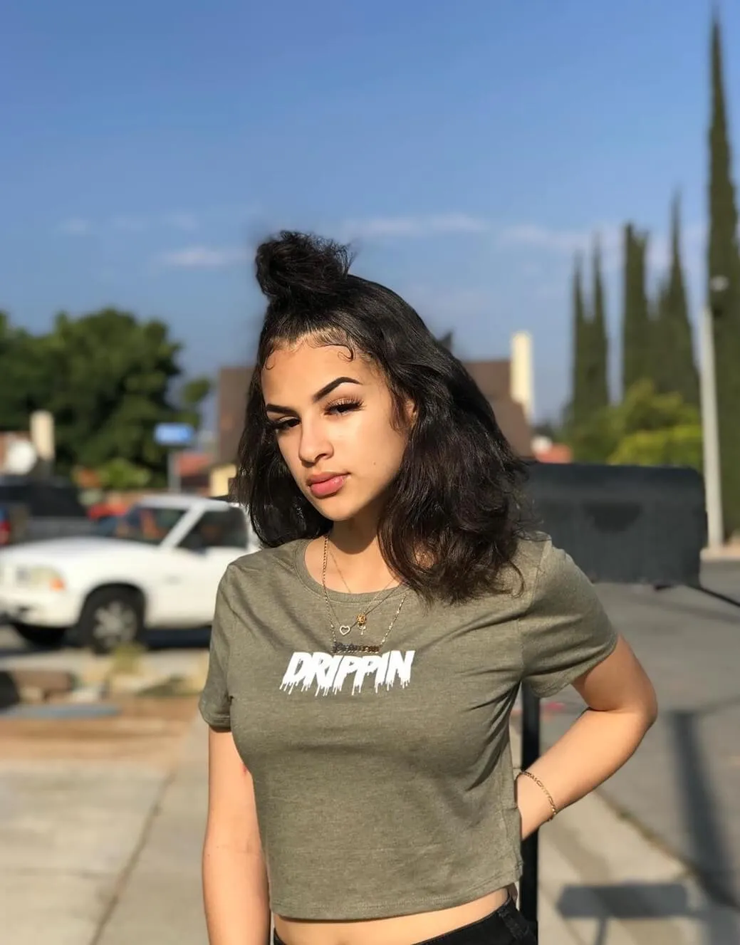 White Drippin (S) | Heather Olive Crop Top Tee