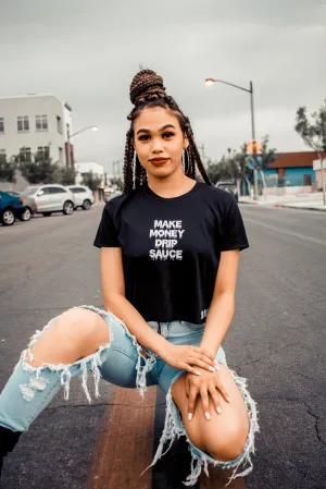White MMDS (S) | Black Crop Top Tee