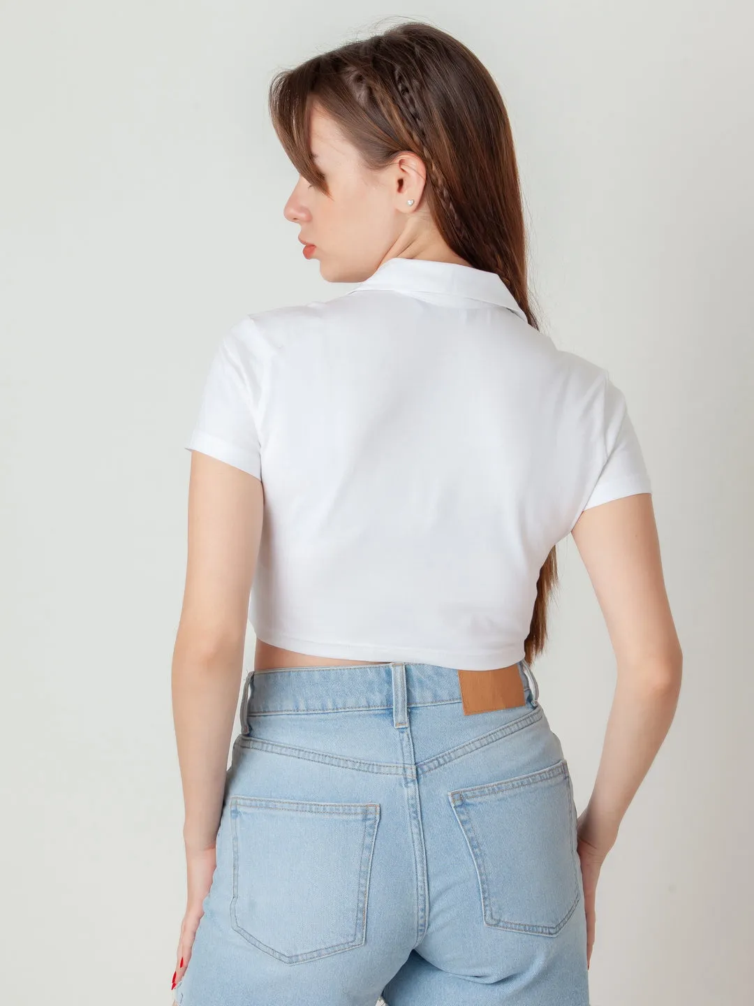 White Solid Cropped T-Shirt
