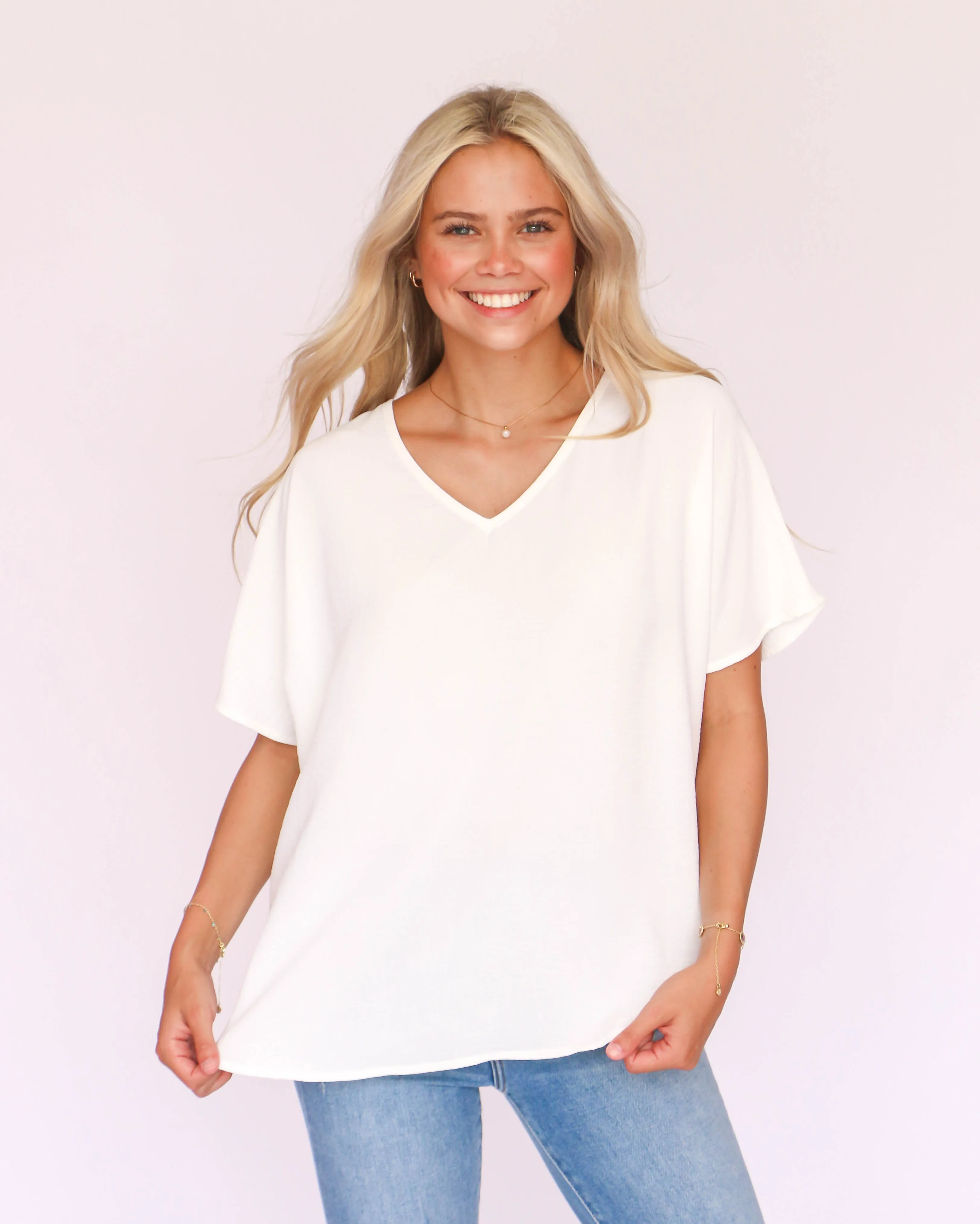 White V-Neck Air Flow Top