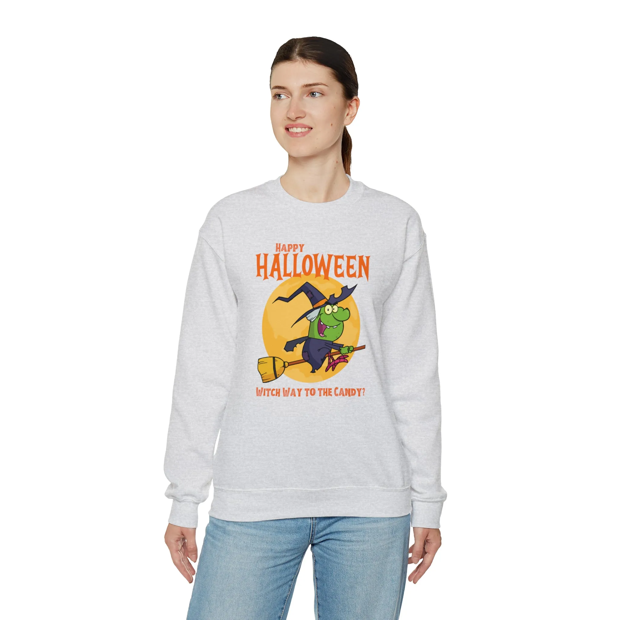 Witch Way to the Candy Halloween Sweatshirt, Happy Halloween Sweatshirt, Funny Witch Party Sweatshirt, Unisex Heavy Blend Shirt