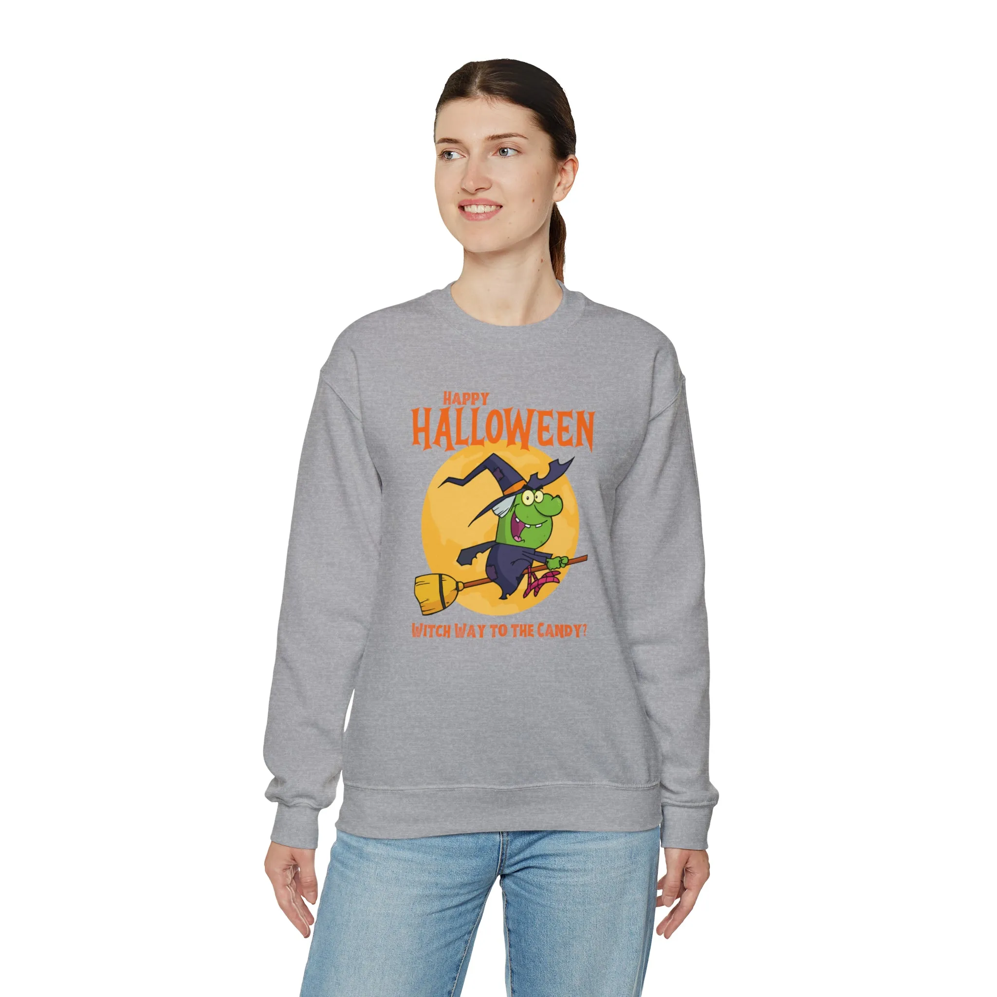 Witch Way to the Candy Halloween Sweatshirt, Happy Halloween Sweatshirt, Funny Witch Party Sweatshirt, Unisex Heavy Blend Shirt