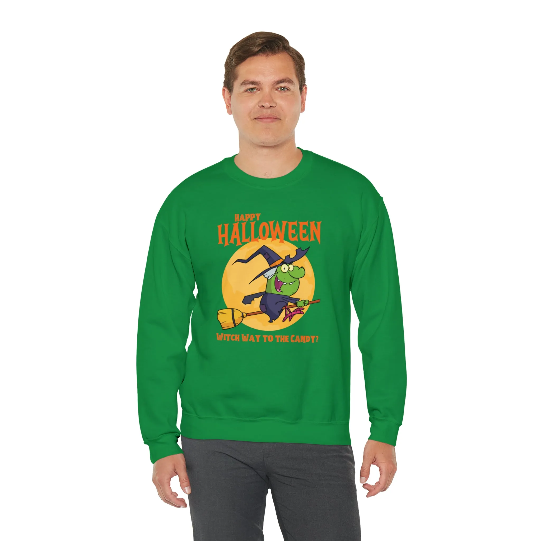 Witch Way to the Candy Halloween Sweatshirt, Happy Halloween Sweatshirt, Funny Witch Party Sweatshirt, Unisex Heavy Blend Shirt