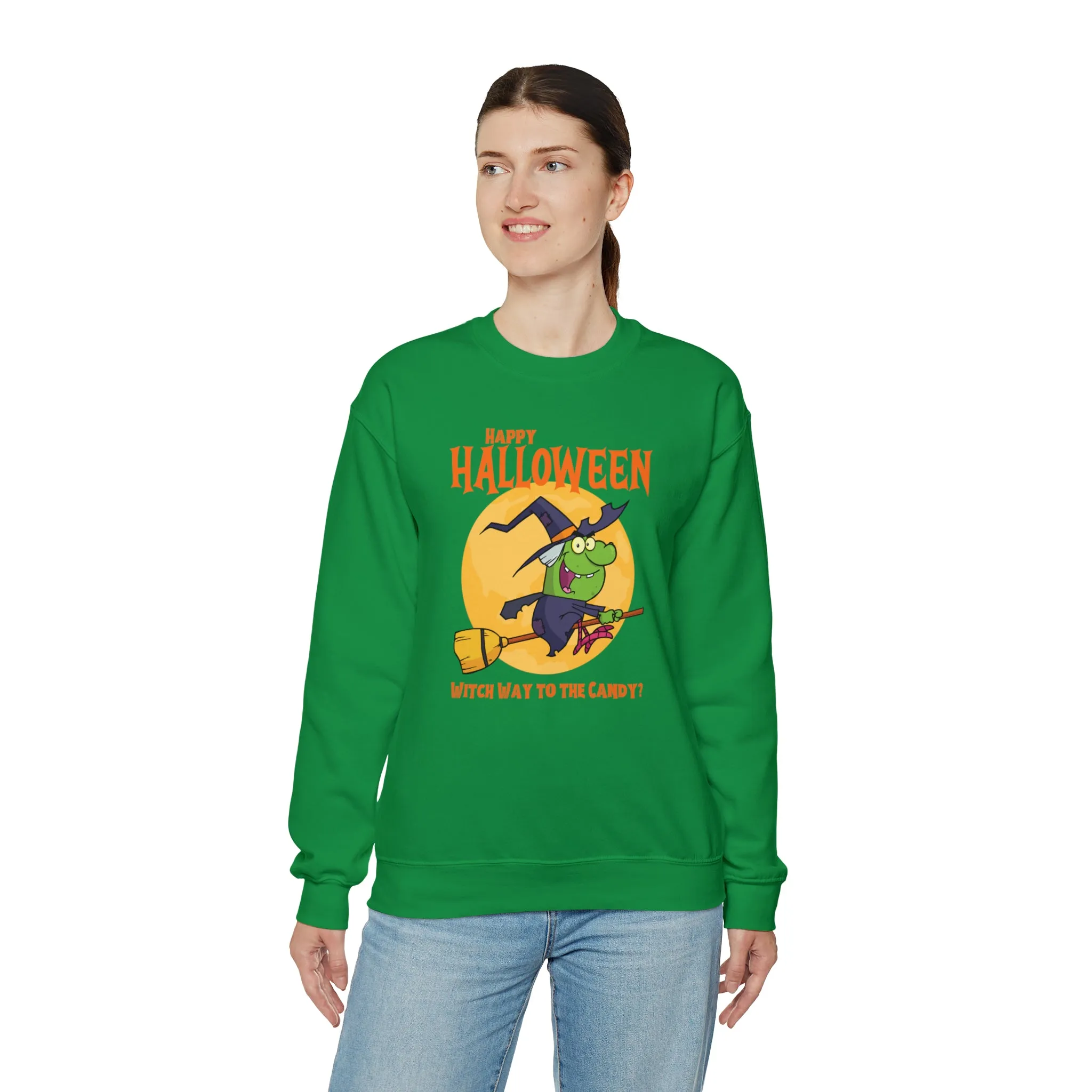 Witch Way to the Candy Halloween Sweatshirt, Happy Halloween Sweatshirt, Funny Witch Party Sweatshirt, Unisex Heavy Blend Shirt