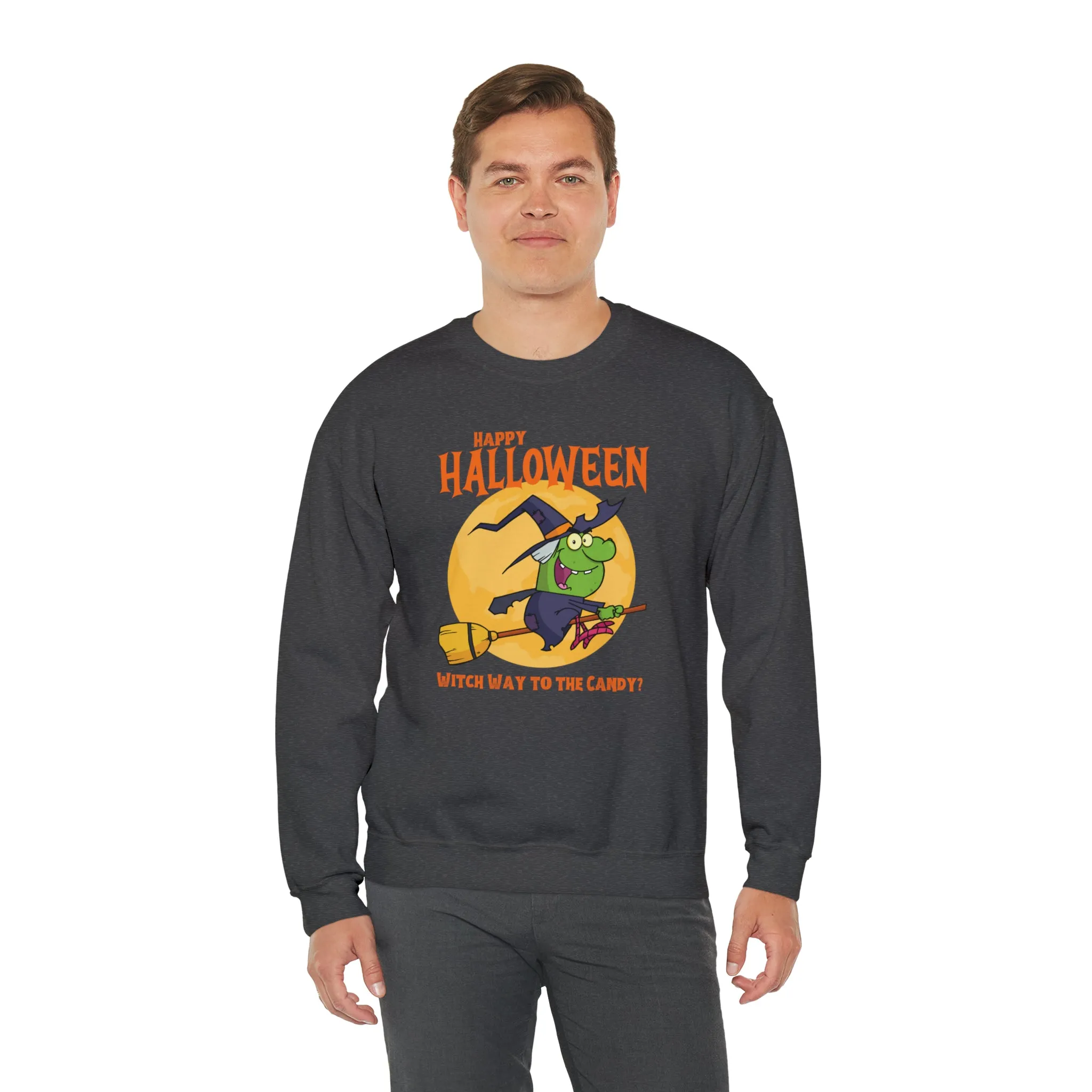 Witch Way to the Candy Halloween Sweatshirt, Happy Halloween Sweatshirt, Funny Witch Party Sweatshirt, Unisex Heavy Blend Shirt