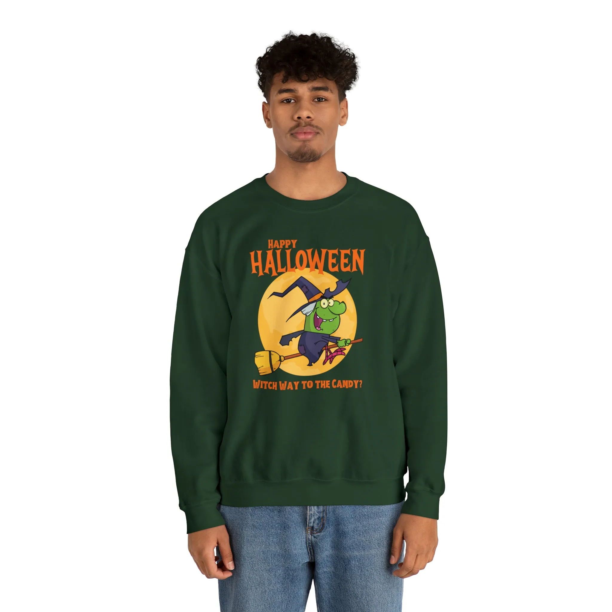 Witch Way to the Candy Halloween Sweatshirt, Happy Halloween Sweatshirt, Funny Witch Party Sweatshirt, Unisex Heavy Blend Shirt
