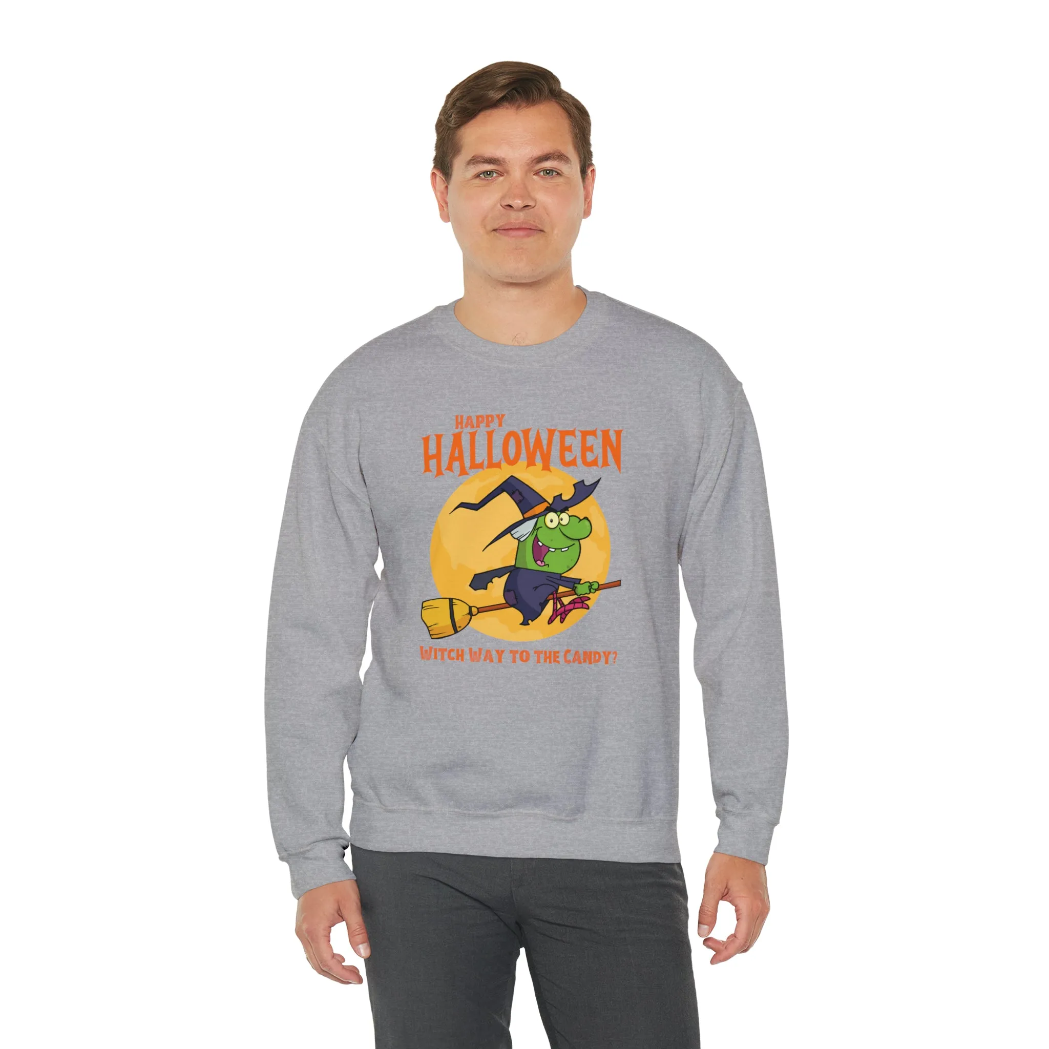 Witch Way to the Candy Halloween Sweatshirt, Happy Halloween Sweatshirt, Funny Witch Party Sweatshirt, Unisex Heavy Blend Shirt