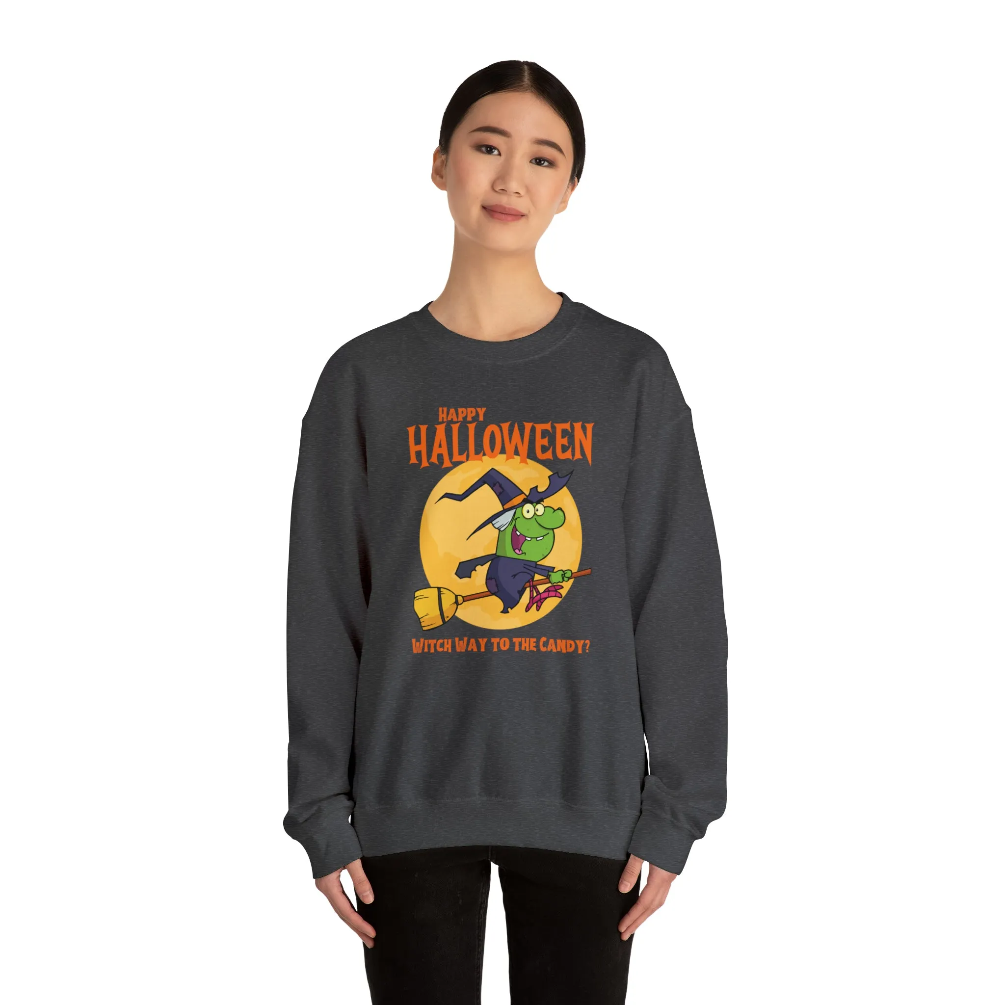 Witch Way to the Candy Halloween Sweatshirt, Happy Halloween Sweatshirt, Funny Witch Party Sweatshirt, Unisex Heavy Blend Shirt