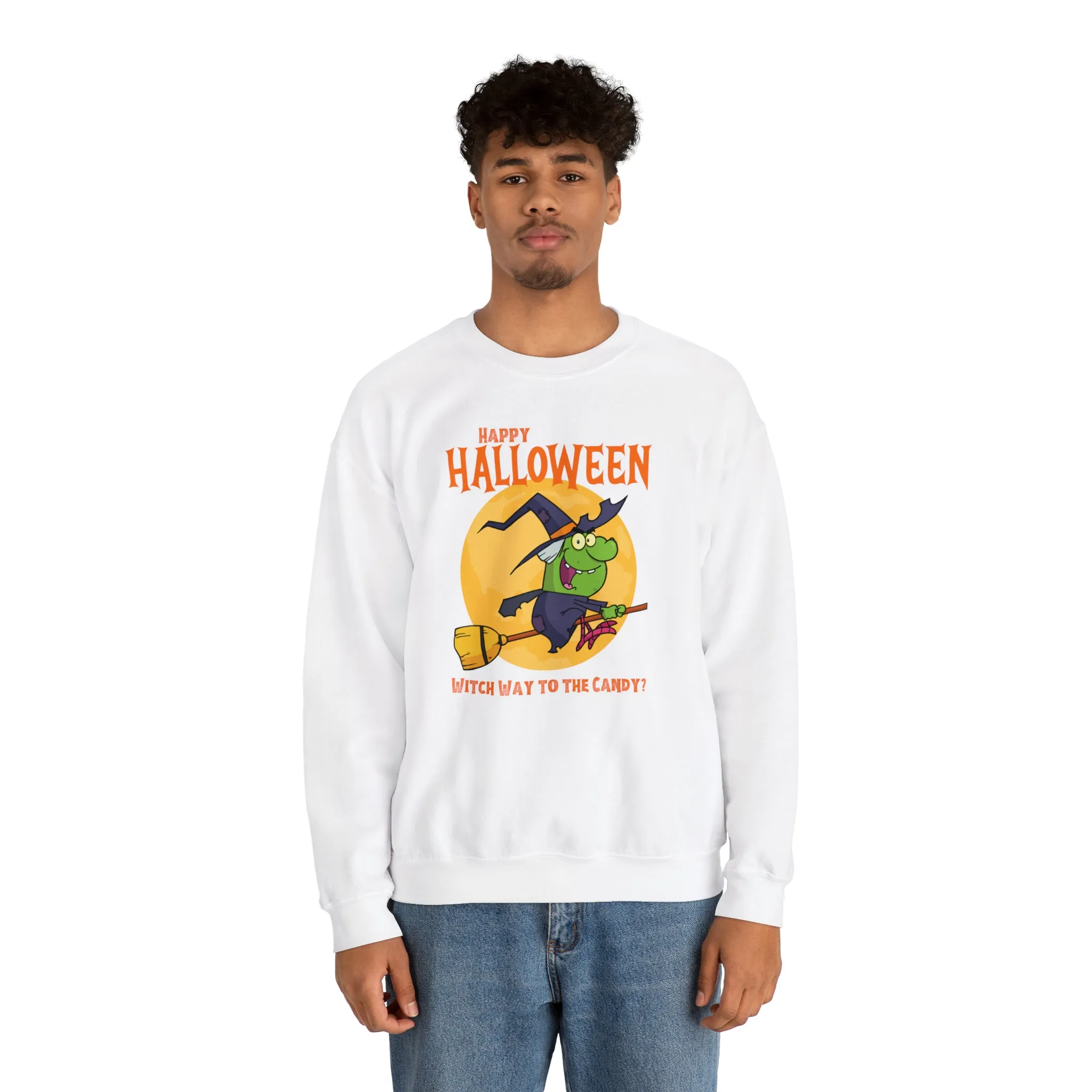Witch Way to the Candy Halloween Sweatshirt, Happy Halloween Sweatshirt, Funny Witch Party Sweatshirt, Unisex Heavy Blend Shirt