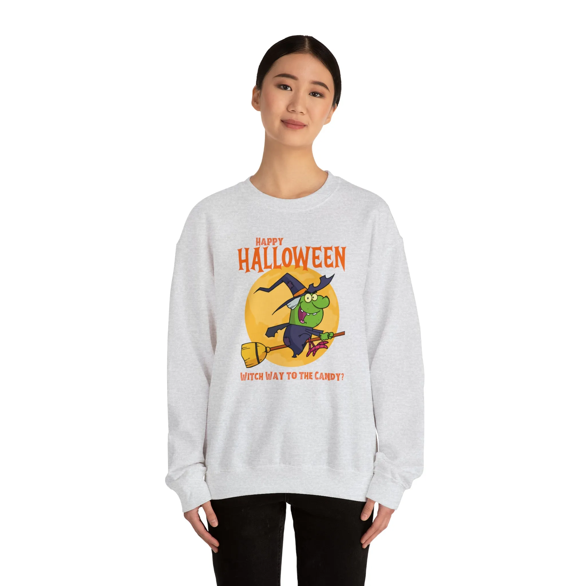 Witch Way to the Candy Halloween Sweatshirt, Happy Halloween Sweatshirt, Funny Witch Party Sweatshirt, Unisex Heavy Blend Shirt