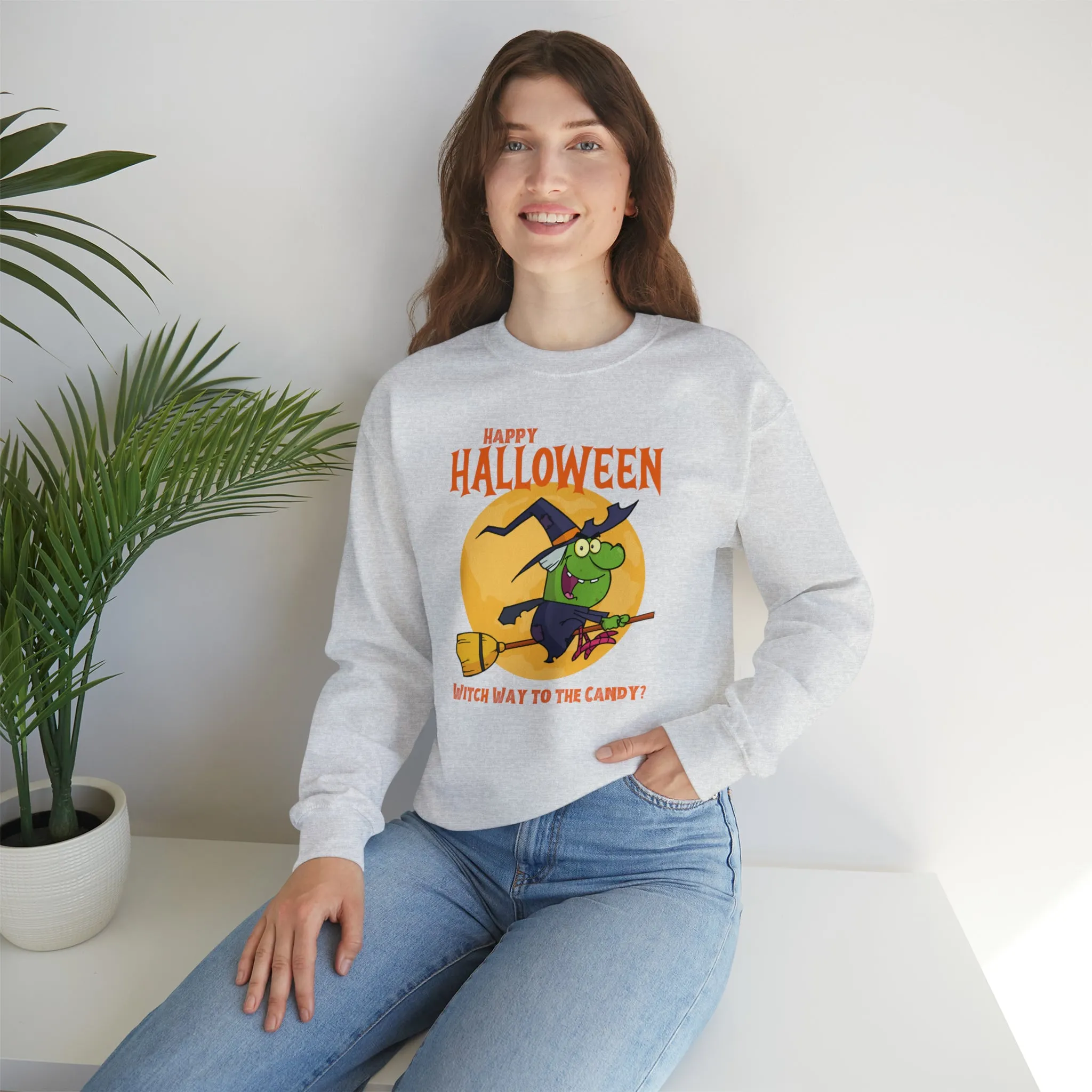 Witch Way to the Candy Halloween Sweatshirt, Happy Halloween Sweatshirt, Funny Witch Party Sweatshirt, Unisex Heavy Blend Shirt