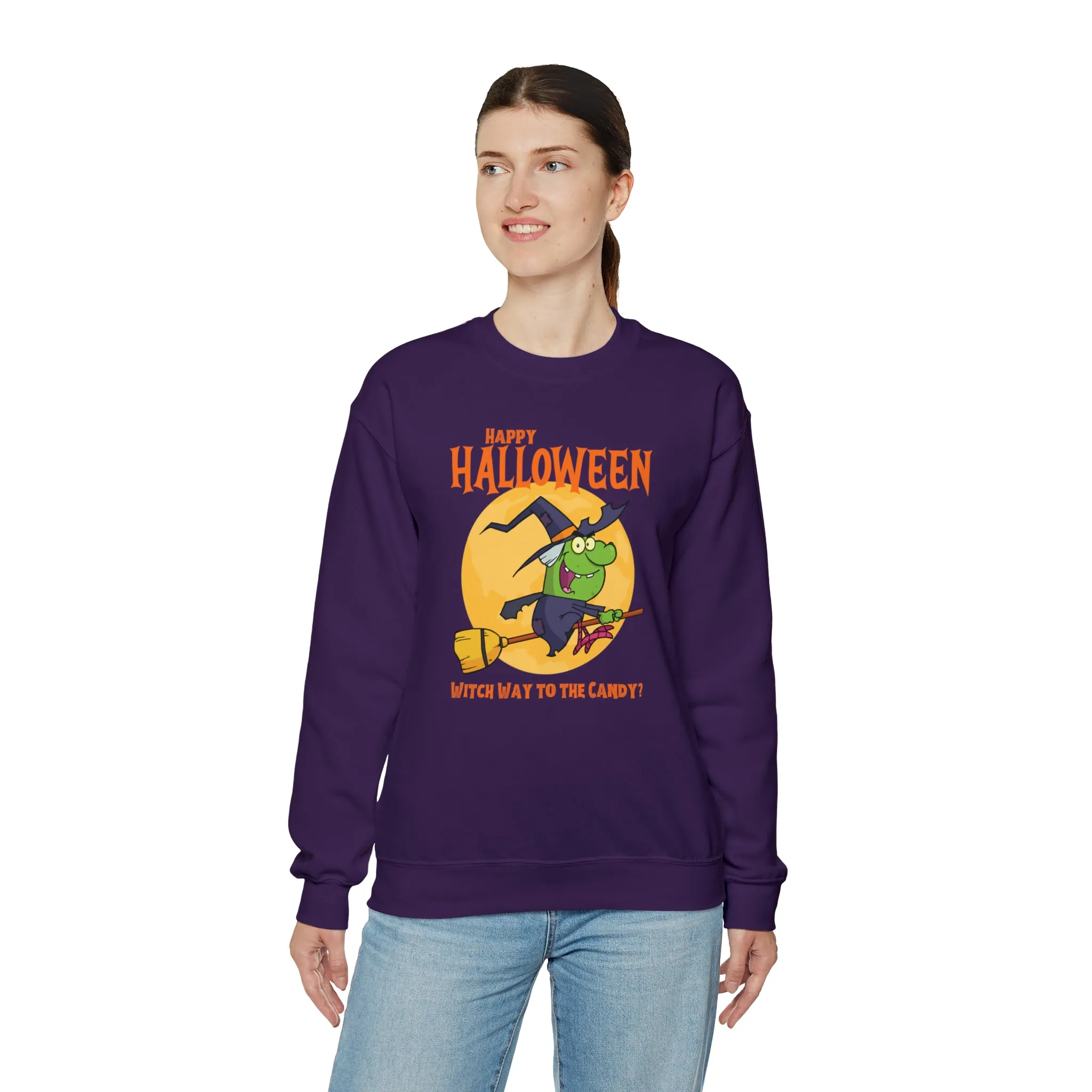 Witch Way to the Candy Halloween Sweatshirt, Happy Halloween Sweatshirt, Funny Witch Party Sweatshirt, Unisex Heavy Blend Shirt
