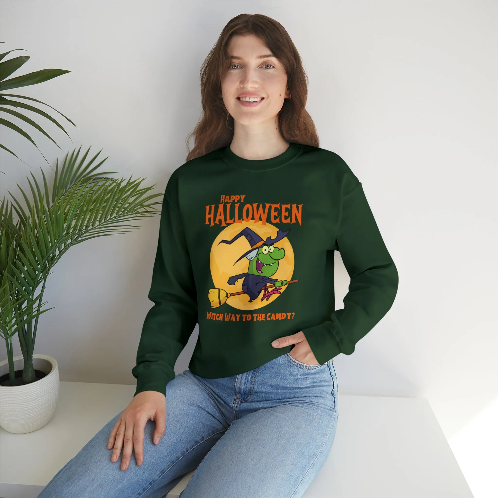 Witch Way to the Candy Halloween Sweatshirt, Happy Halloween Sweatshirt, Funny Witch Party Sweatshirt, Unisex Heavy Blend Shirt