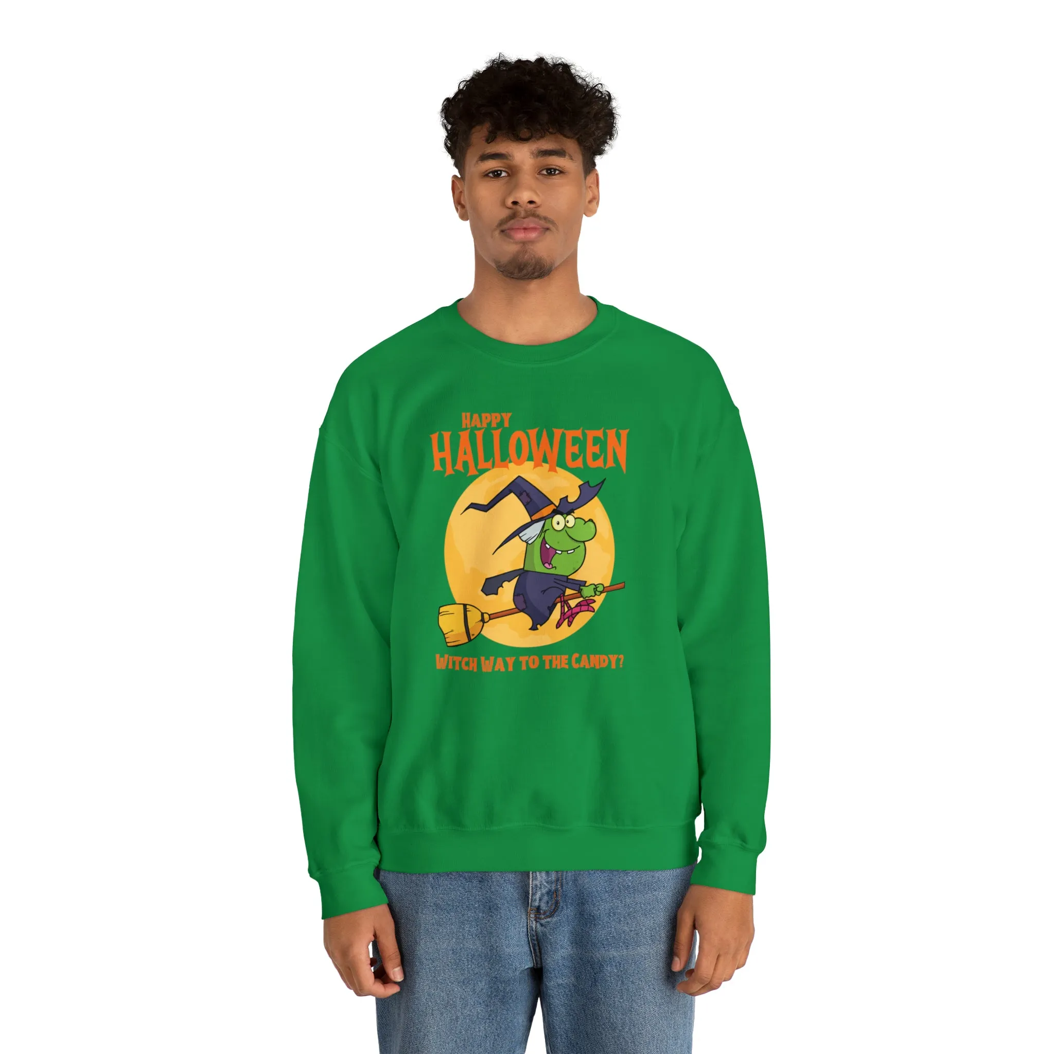 Witch Way to the Candy Halloween Sweatshirt, Happy Halloween Sweatshirt, Funny Witch Party Sweatshirt, Unisex Heavy Blend Shirt