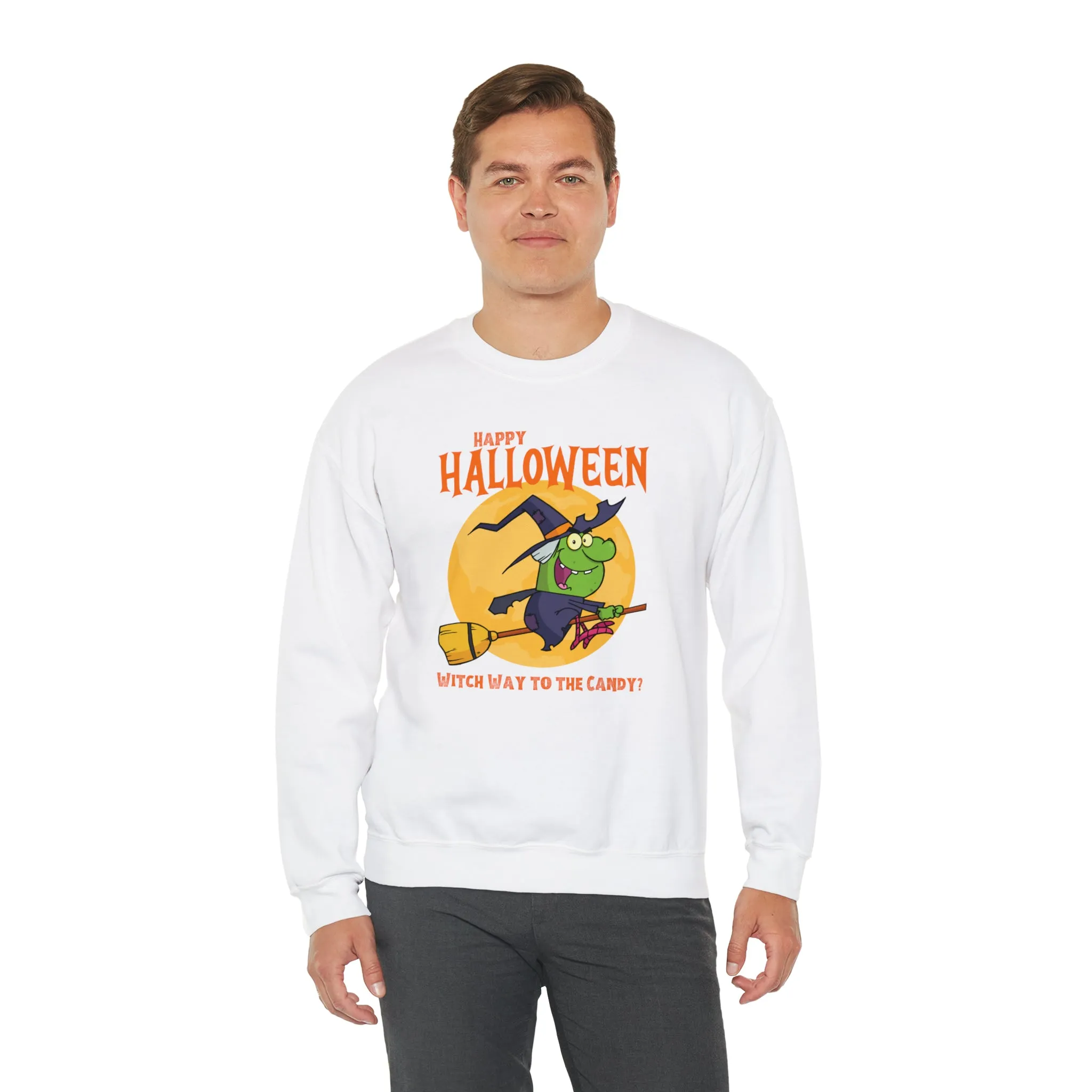 Witch Way to the Candy Halloween Sweatshirt, Happy Halloween Sweatshirt, Funny Witch Party Sweatshirt, Unisex Heavy Blend Shirt