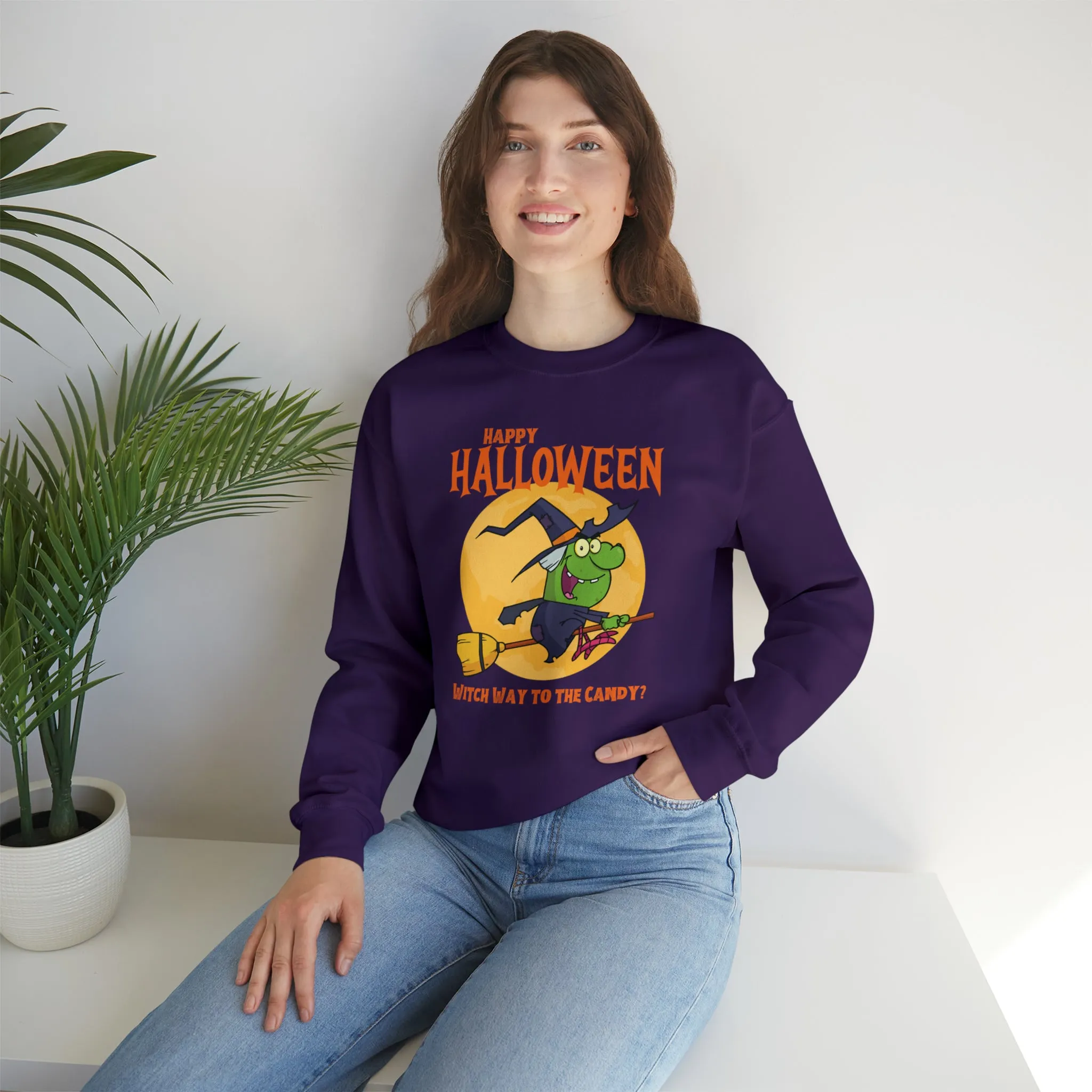 Witch Way to the Candy Halloween Sweatshirt, Happy Halloween Sweatshirt, Funny Witch Party Sweatshirt, Unisex Heavy Blend Shirt