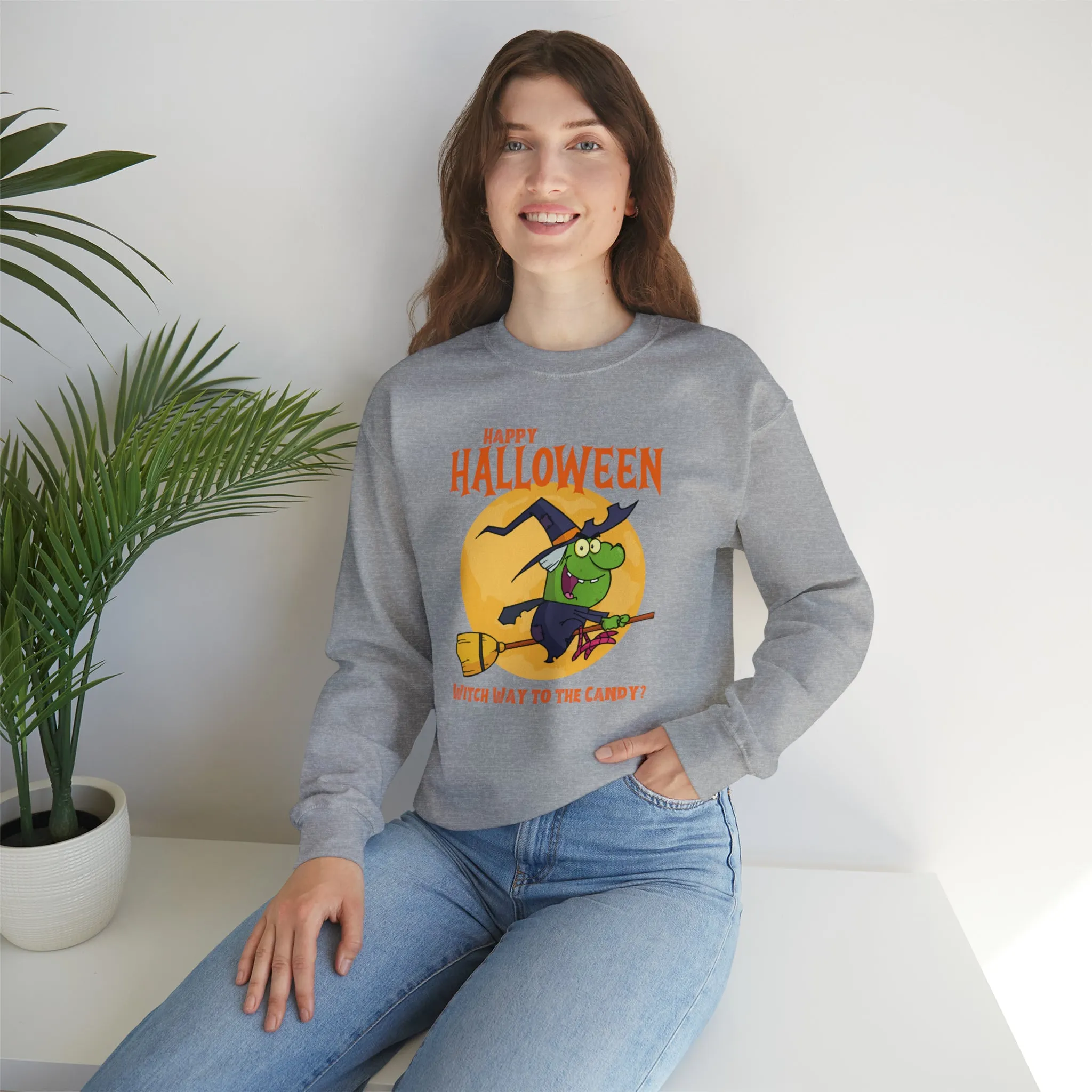 Witch Way to the Candy Halloween Sweatshirt, Happy Halloween Sweatshirt, Funny Witch Party Sweatshirt, Unisex Heavy Blend Shirt