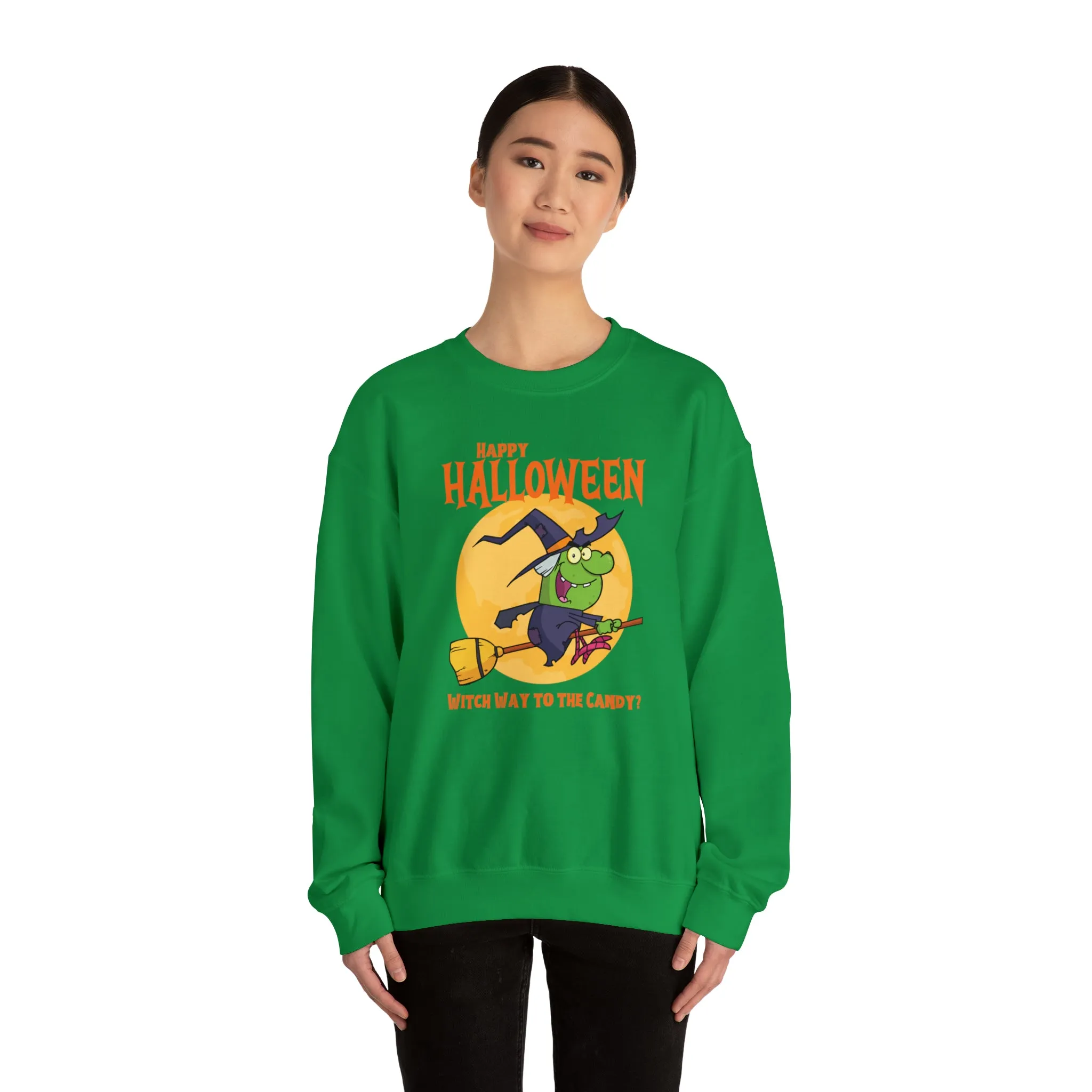 Witch Way to the Candy Halloween Sweatshirt, Happy Halloween Sweatshirt, Funny Witch Party Sweatshirt, Unisex Heavy Blend Shirt