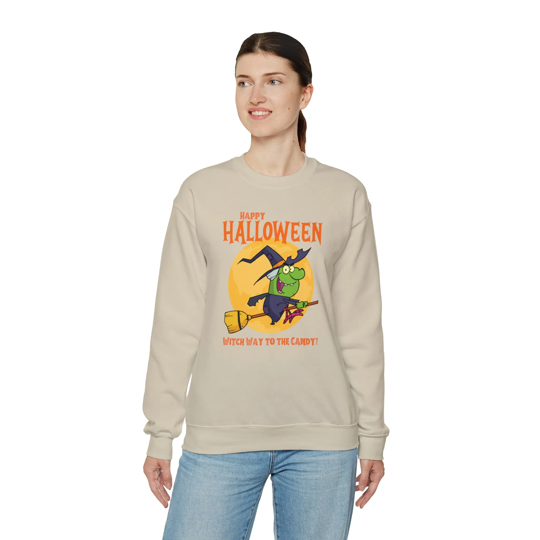 Witch Way to the Candy Halloween Sweatshirt, Happy Halloween Sweatshirt, Funny Witch Party Sweatshirt, Unisex Heavy Blend Shirt