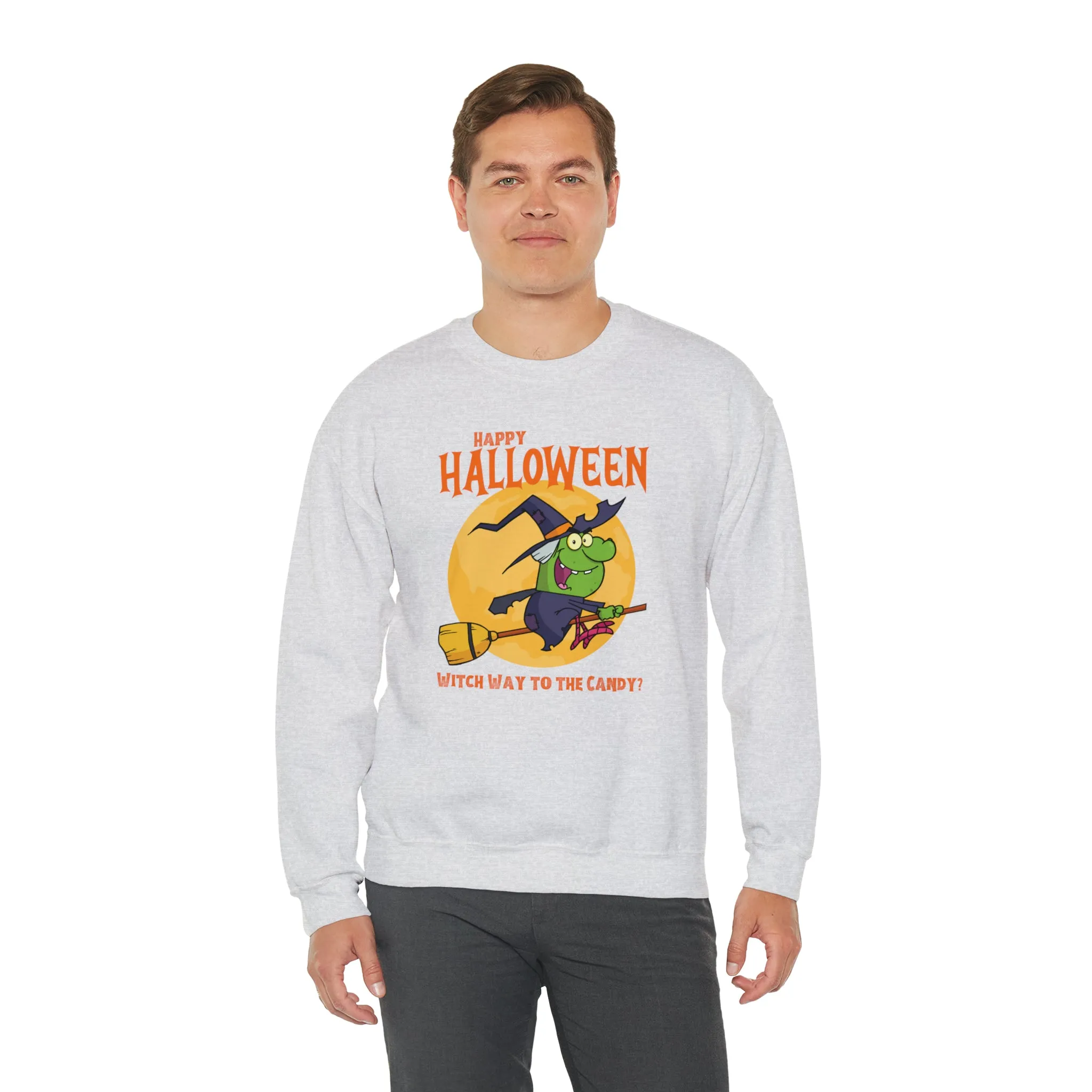 Witch Way to the Candy Halloween Sweatshirt, Happy Halloween Sweatshirt, Funny Witch Party Sweatshirt, Unisex Heavy Blend Shirt