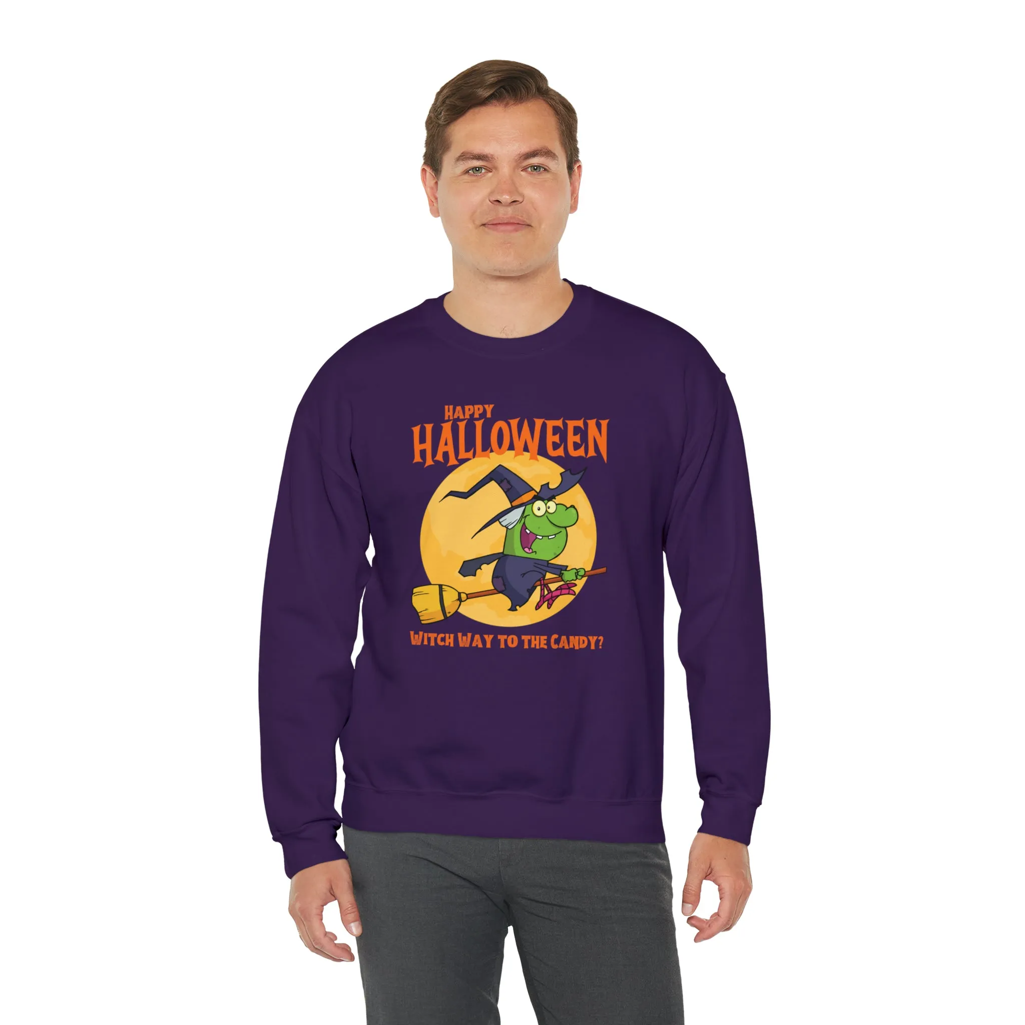 Witch Way to the Candy Halloween Sweatshirt, Happy Halloween Sweatshirt, Funny Witch Party Sweatshirt, Unisex Heavy Blend Shirt