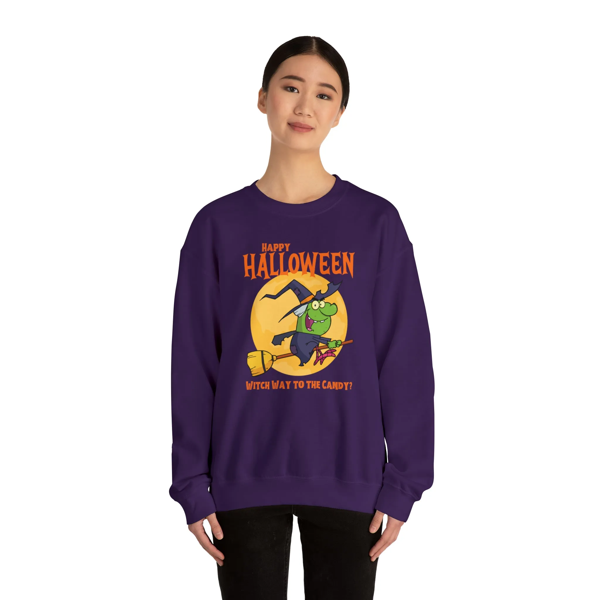 Witch Way to the Candy Halloween Sweatshirt, Happy Halloween Sweatshirt, Funny Witch Party Sweatshirt, Unisex Heavy Blend Shirt