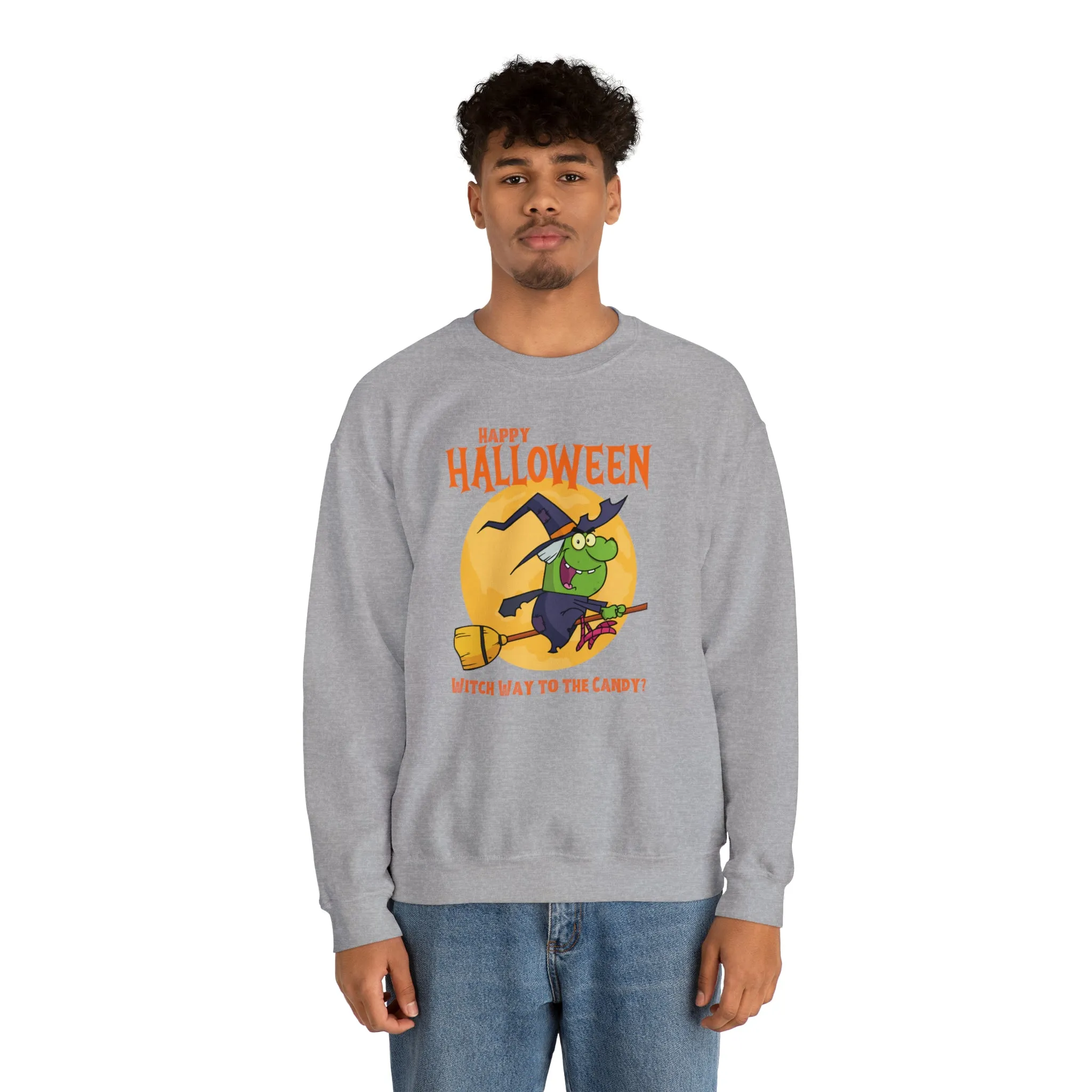 Witch Way to the Candy Halloween Sweatshirt, Happy Halloween Sweatshirt, Funny Witch Party Sweatshirt, Unisex Heavy Blend Shirt
